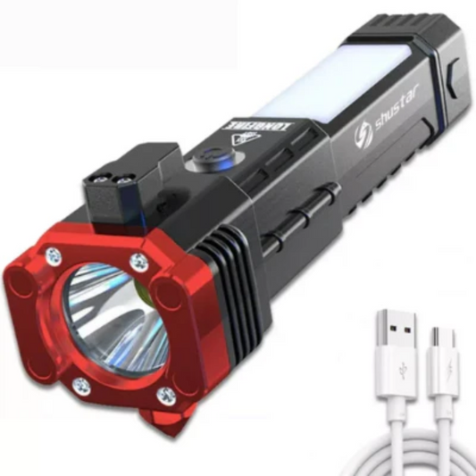 😍 LINTERNA 4 EN 1, 🔦 LINTERNA, 🔨MARTILLO, 🔪CUCHILLA, ⚡ CARGADOR, ♒RECISTENTE AL AGUA Y IMÁN 🧲✅