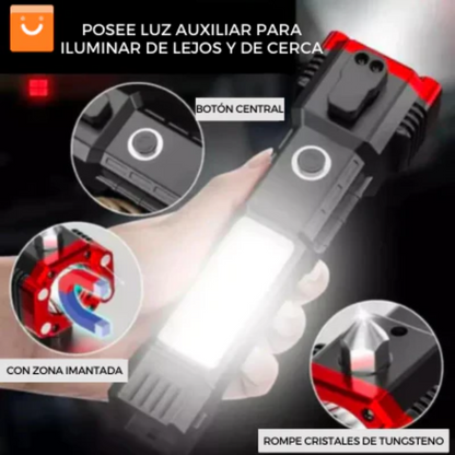 😍 LINTERNA 4 EN 1, 🔦 LINTERNA, 🔨MARTILLO, 🔪CUCHILLA, ⚡ CARGADOR, ♒RECISTENTE AL AGUA Y IMÁN 🧲✅