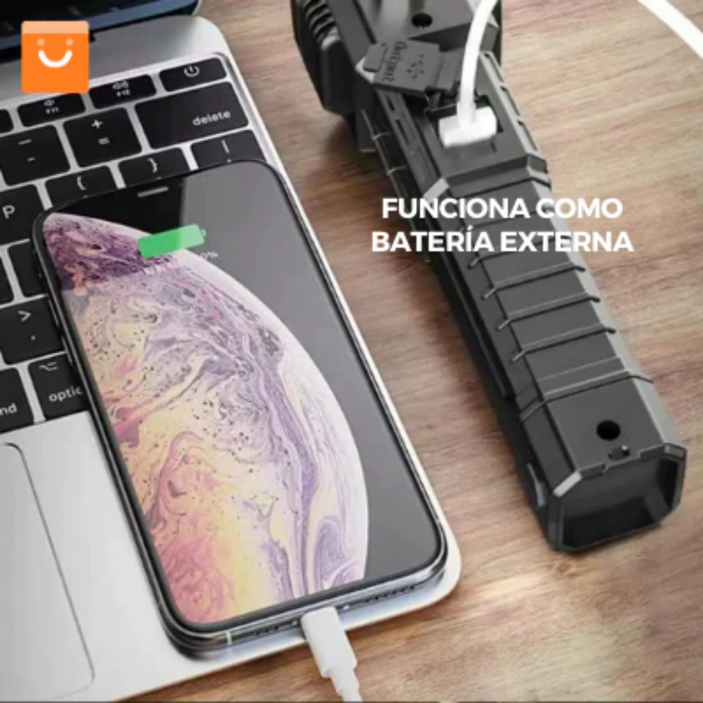 😍 LINTERNA 4 EN 1, 🔦 LINTERNA, 🔨MARTILLO, 🔪CUCHILLA, ⚡ CARGADOR, ♒RECISTENTE AL AGUA Y IMÁN 🧲✅